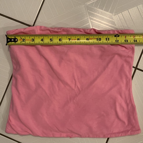 3 strapless tube tops (bandeau tops): 1 pink; 1 green; 1 red with white stripes. - Picture 3 of 11